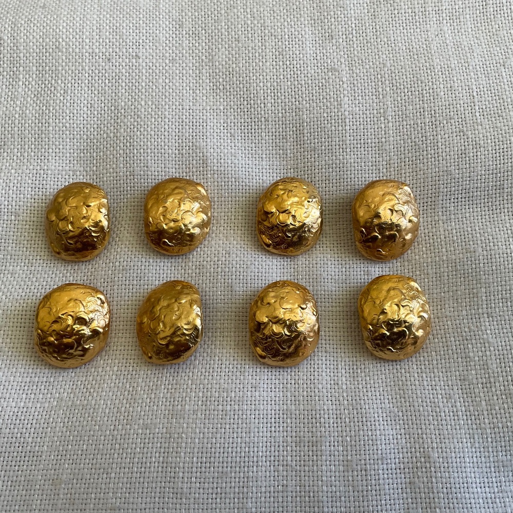 8 Rare Unique Vintage GoldTone Metal Textured Buttons For Coats Sweaters